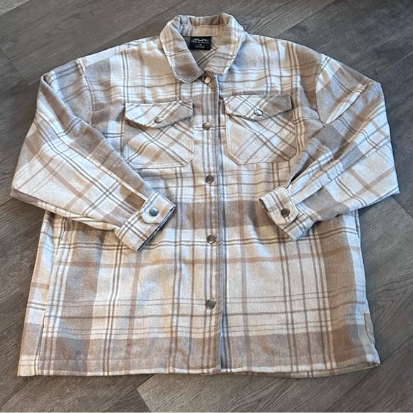 HFX Tan Button Front Flannel Shacket Size Large - Picture 2 of 6